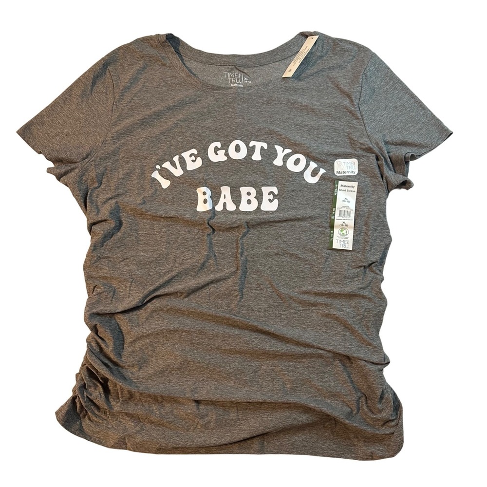 Time and Tru Womens Maternity XL Gray Short Sleeve I've Got You Babe Tee T-shirt